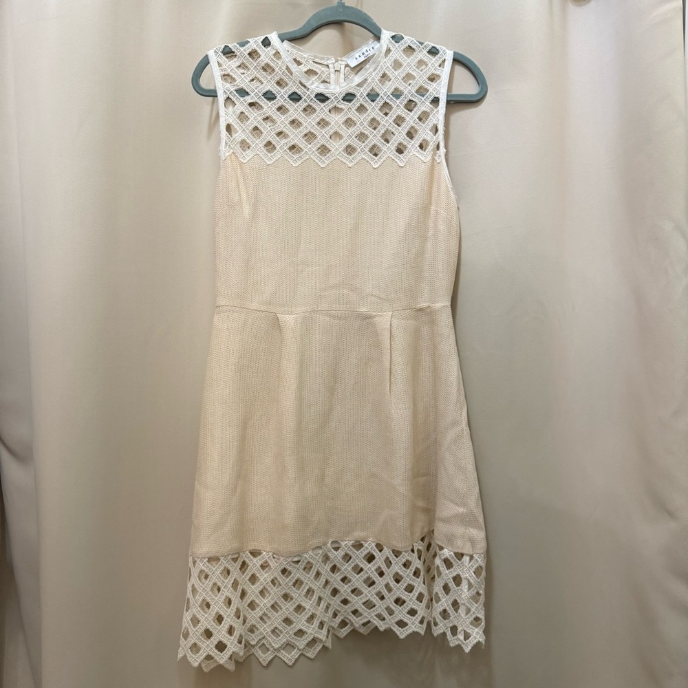 Sandro Paris Rita Linen Cotton Lattice Mini Dress, Cream White, Size 3 (US 8) - Picture 6 of 15